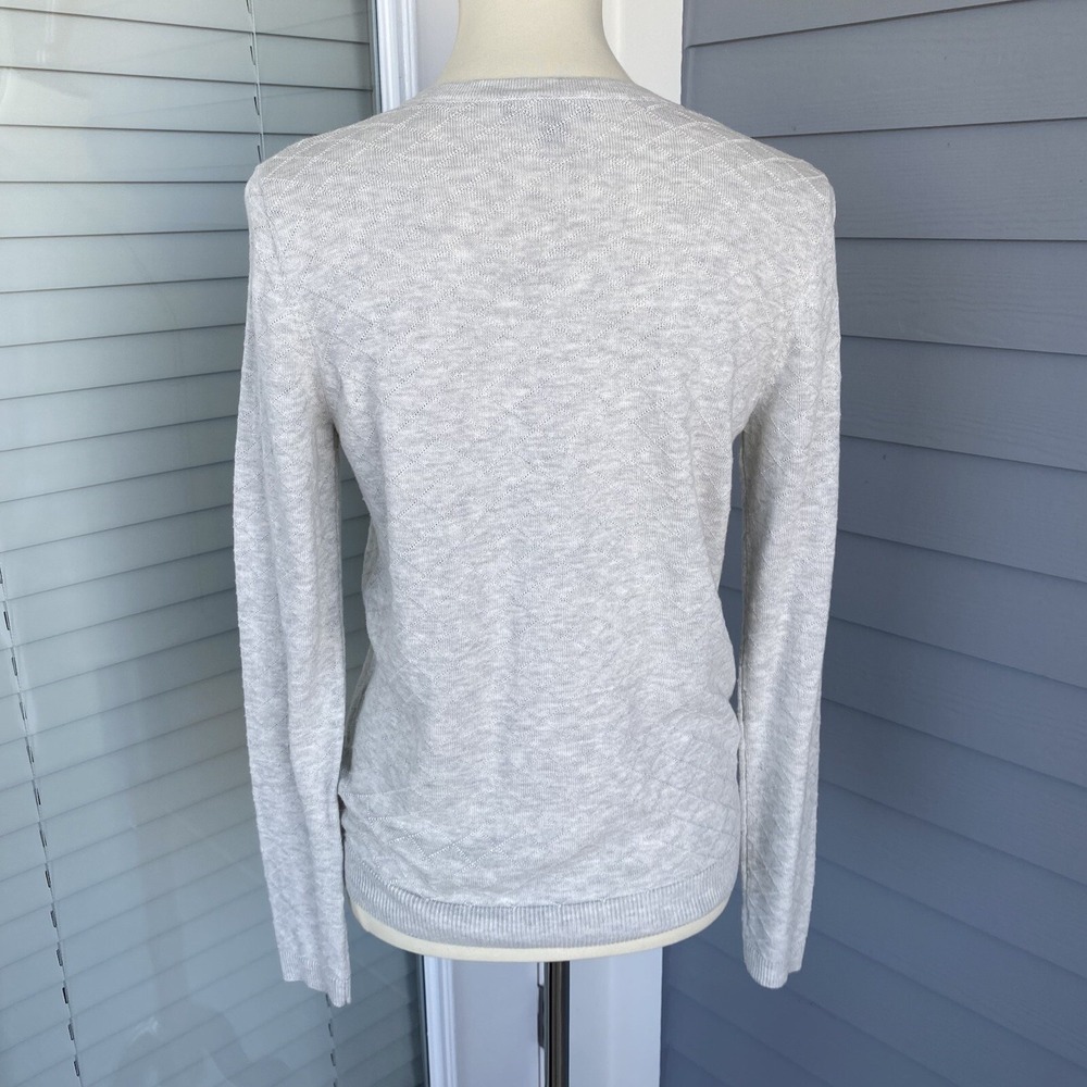 Hilary Radley Women Sweater Small Knit Cardigan Button Grey Cotton Long Sleeve - Picture 3 of 9
